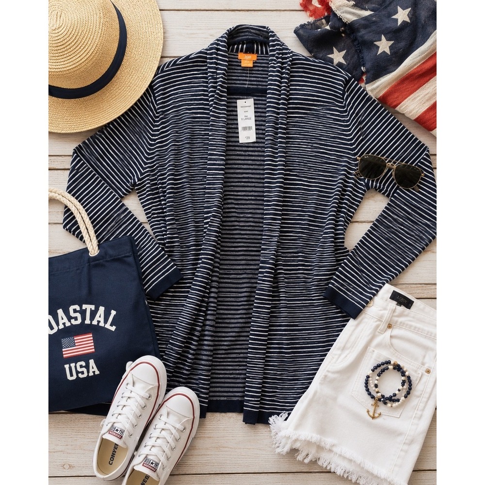 NWT Joe Fresh XL Open Cardigan Navy White Stripe Lightweight Nautical Coastal